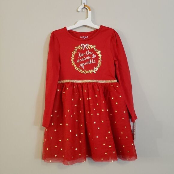 CAT & JACK CHRISTMAS HOLIDAY TIS THE SEASON DRESS SIZE SMALL 6/6X NWT - Picture 1 of 6